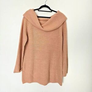 Ann Taylor Sweater Women's 2XL Pink Peach fuzzy Chunky Knit Cowl Neck Cozy Gorpc